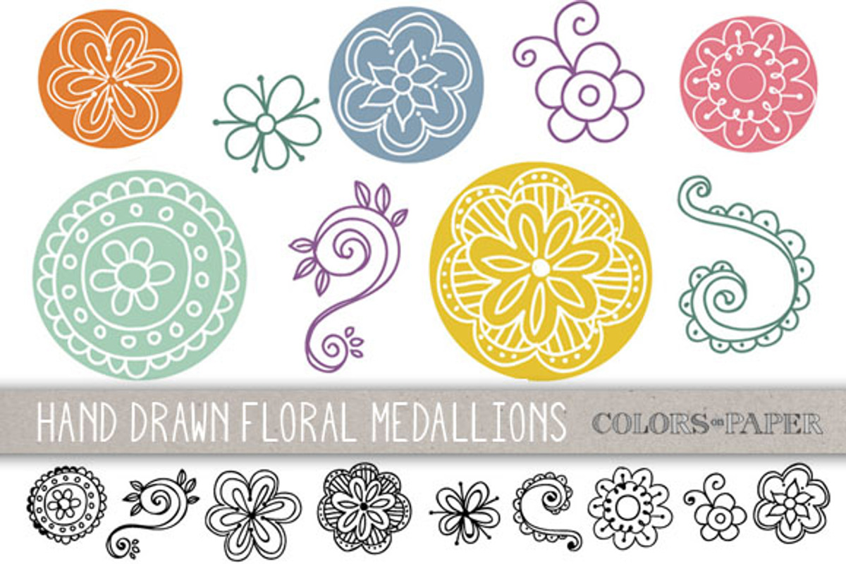 Floral Medallions Clipart & Brushes, an Illustration by Colors on Paper (Photo 1 of 2)