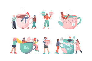 Coffee and Tea Time Break with Tiny, a Person Illustration by TopVectors