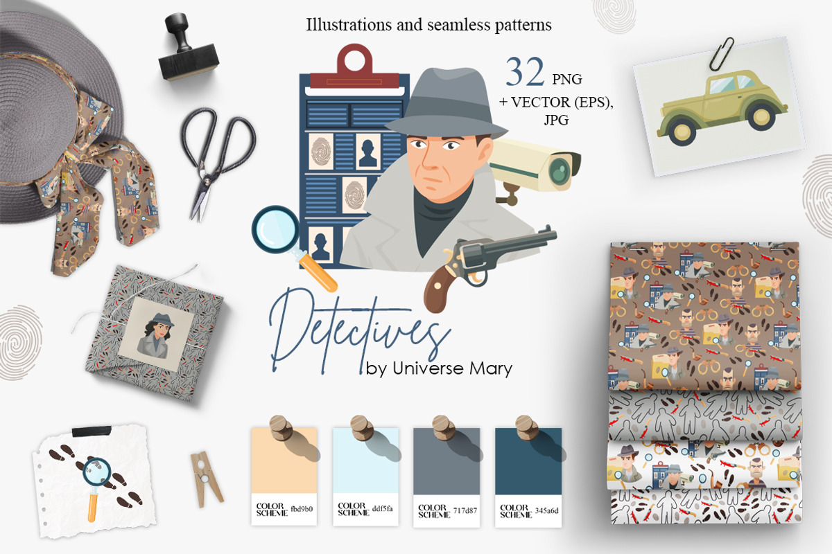Detective Vector Clipart Set, a Work Illustration by Universe Mary (Photo 1 of 9)