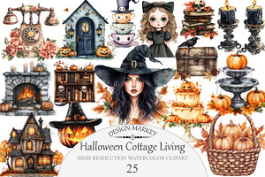 Watercolor Halloween Cottage Living, an Illustration by Design Market