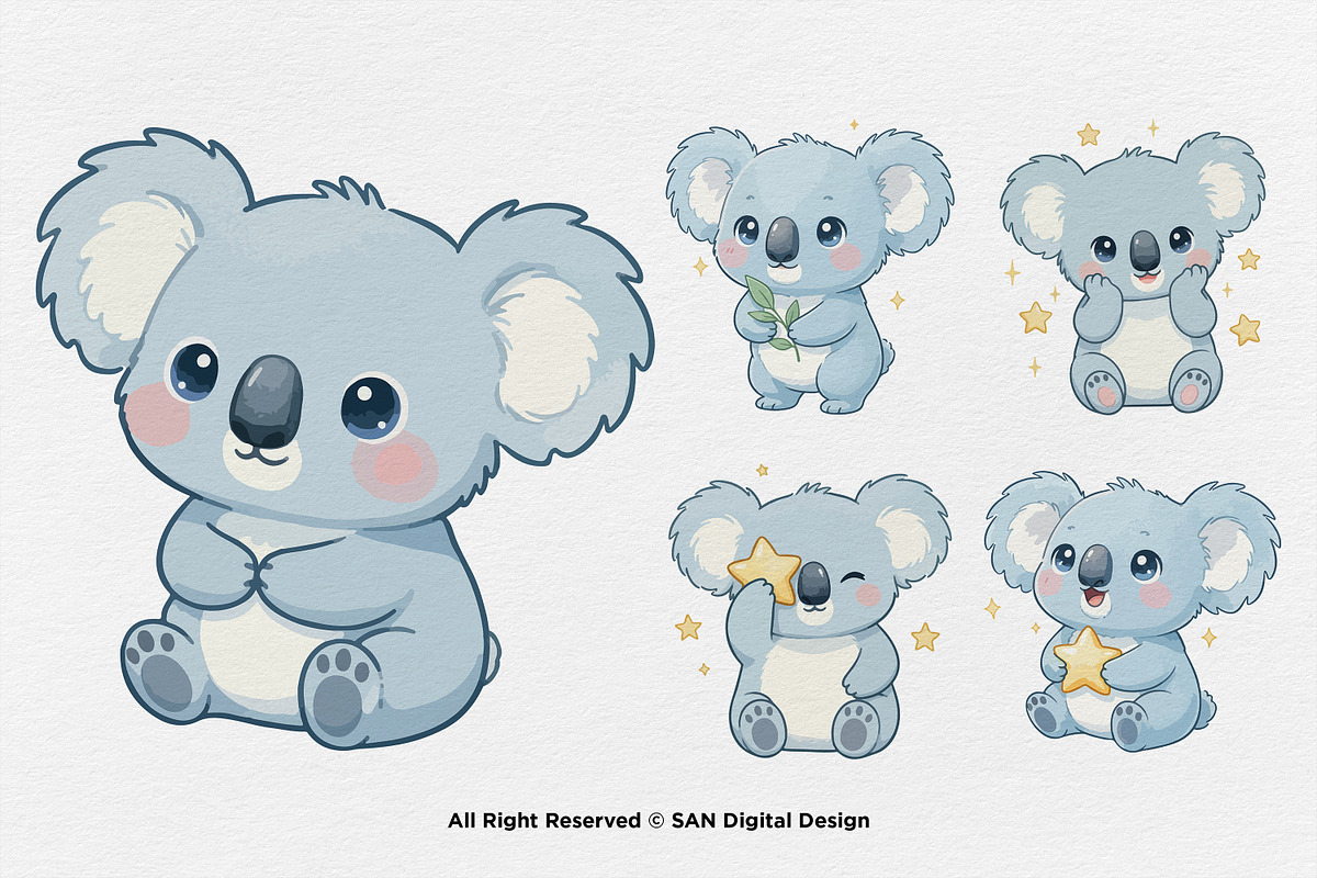 15 Bundle Watercolor Blue Koala Kids, an Animal Illustration by Morspective (Photo 5 of 8)