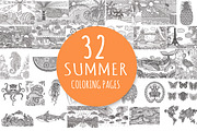 32 SUMMER COLORING PAGES, an Animal Illustration by Somjai King (Thumbnail 1 of 2)