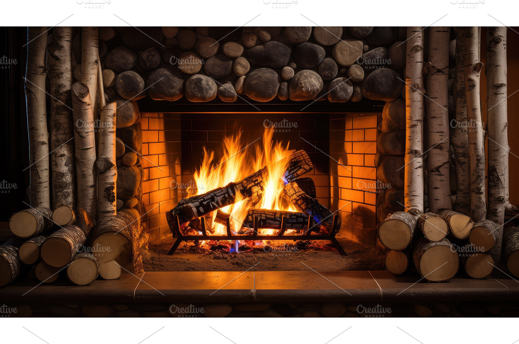 fireplace birch firewood ai, a Background Photo by pikepicture