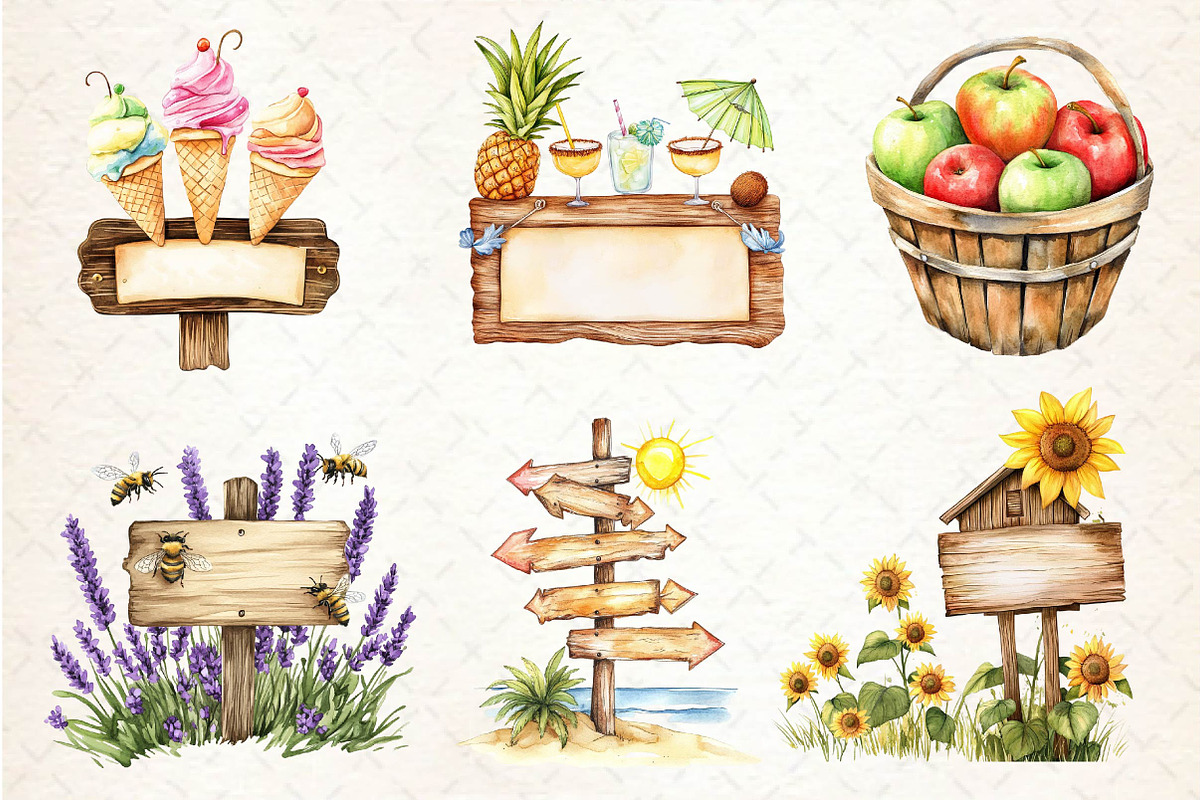 Summer Day Wooden Sign Clipart, an Illustration by Dream Creation (Photo 3 of 6)