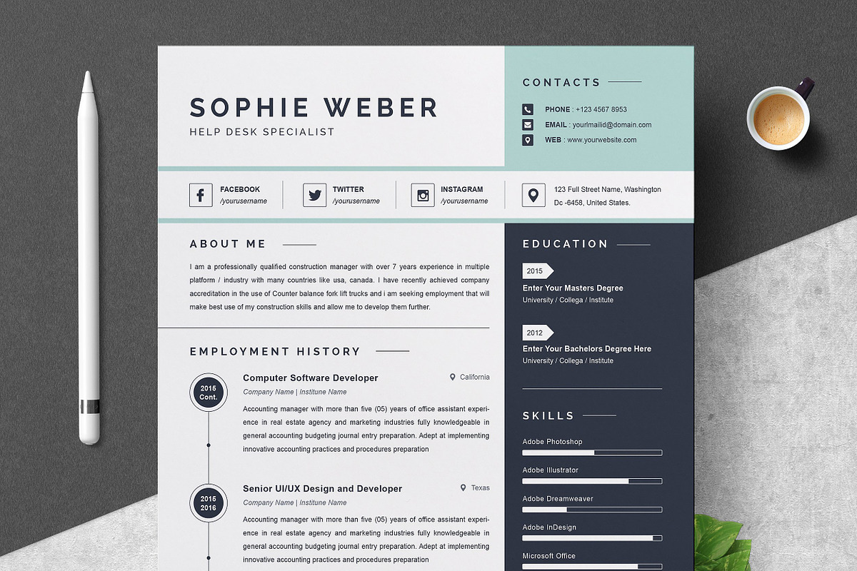 Resume/CV Bundle | 200+ for $29, a Resume Template by ResumeInventor (Photo 2 of 207)