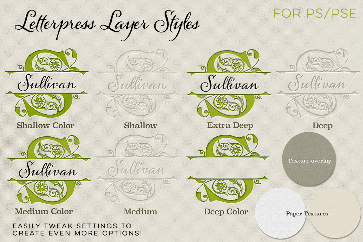 Letterpress Layer Styles & Bonus!, a Layer Style Add-On by Studio Kitsch