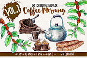 Watercolor Coffee Element, a Food Illustration by Graphobia (Thumbnail 1 of 10)