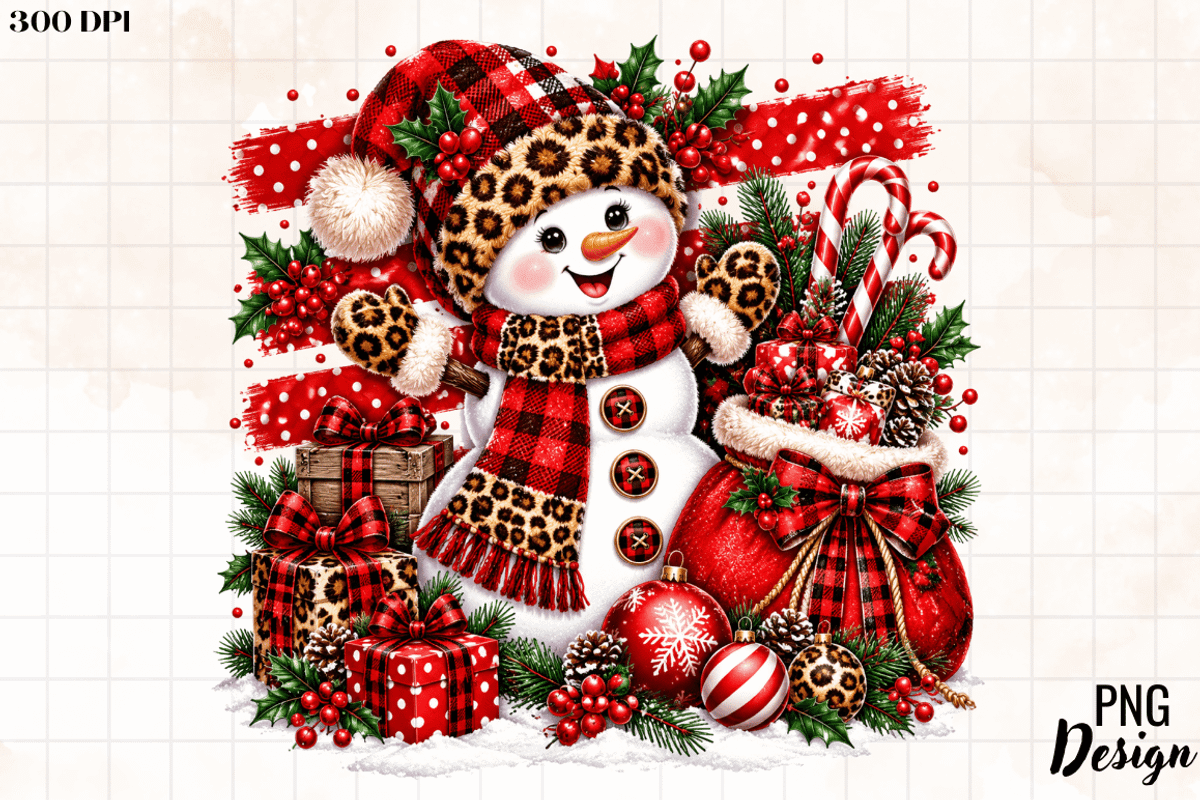 Leopard Print Snowman Christmas PNG, an Object Graphic by Cut File (Photo 3 of 3)