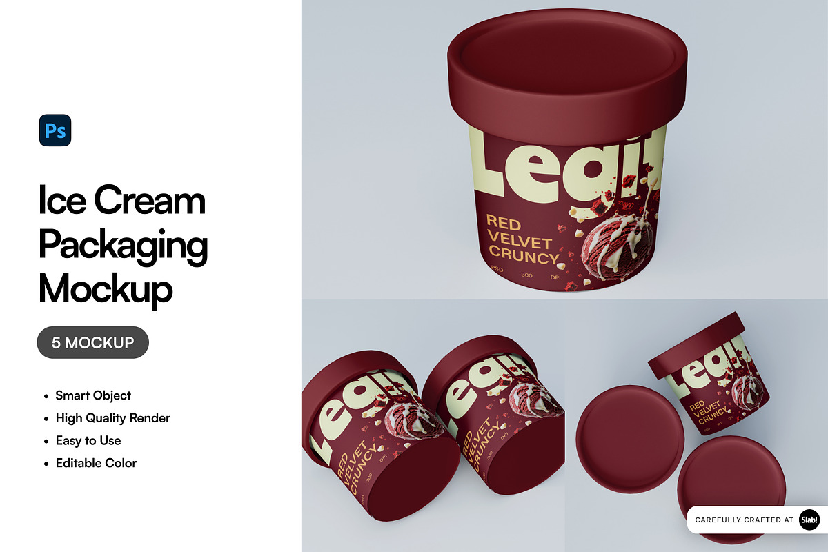 Ice Cream Packaging Mockup, a Packaging Mockup by SLAB! Design (Photo 1 of 7)