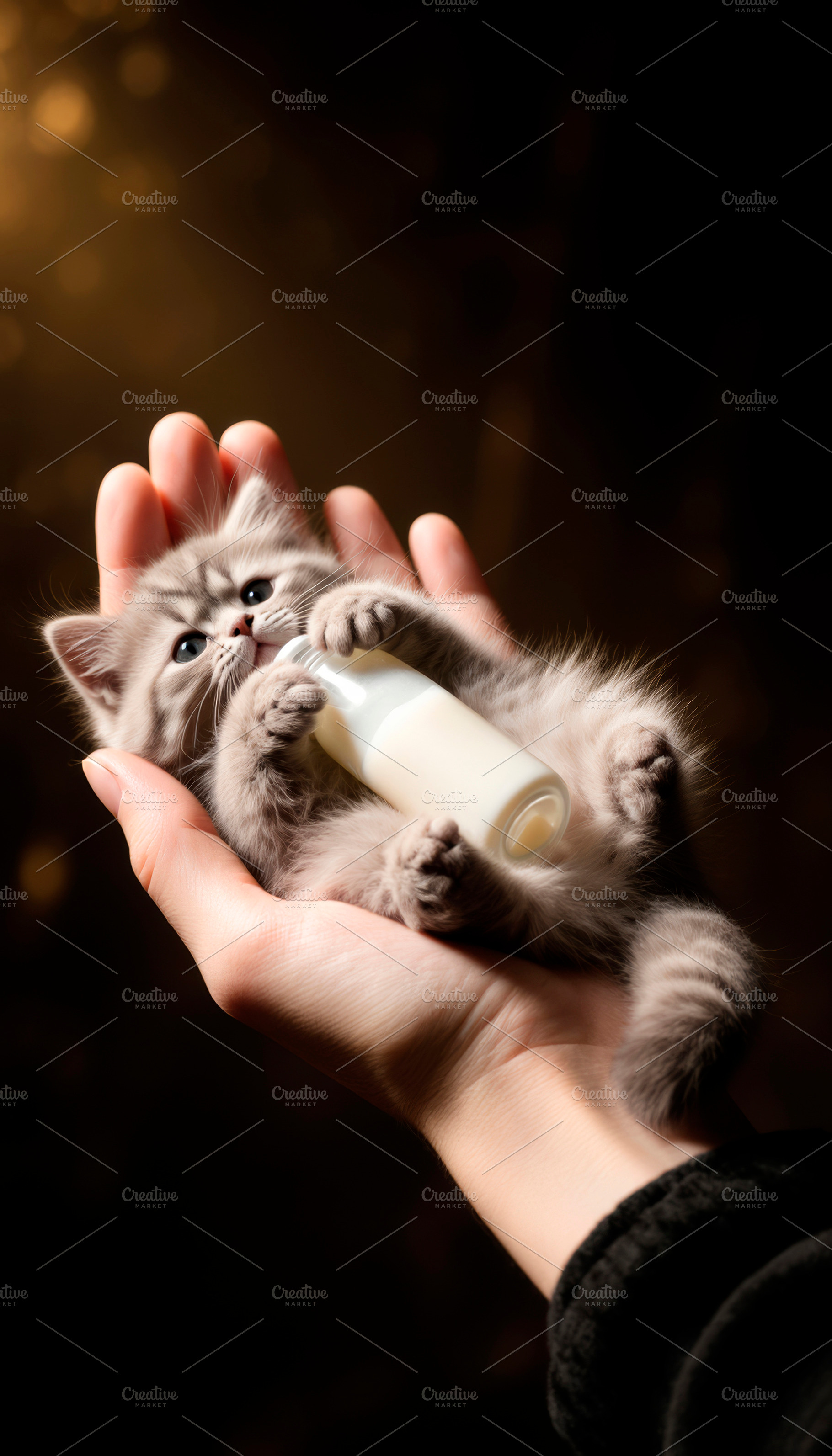 A tiny cute kitten on a human palm,, an Animal Photo by TatsianaSalauyova
