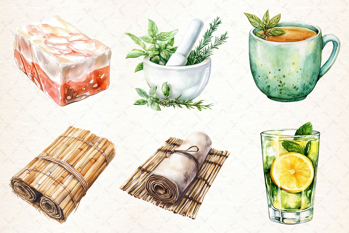 Watercolor Spa Clipart Set PNG, an Illustration by Libby Wishes (Photo 2 of 7)