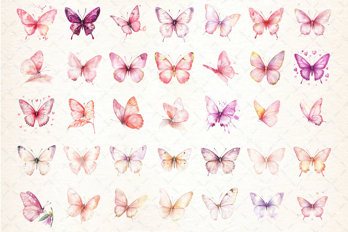 Pink Watercolor Butterflies, an Illustration by DreamCafeArt (Photo 2 of 7)