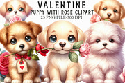 Valentine Puppy With Rose Clipart PN, an Illustration by Libby Wishes (Thumbnail 1 of 6)