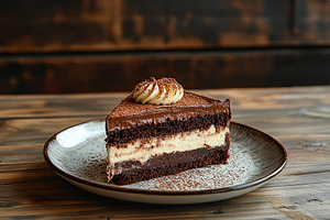 Delicious piece of cake with frosting cream, a Food & Drink Photo by AlyaAnd