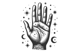 Mystical Palmistry Hand With Stars, a Person Illustration by AlexArt