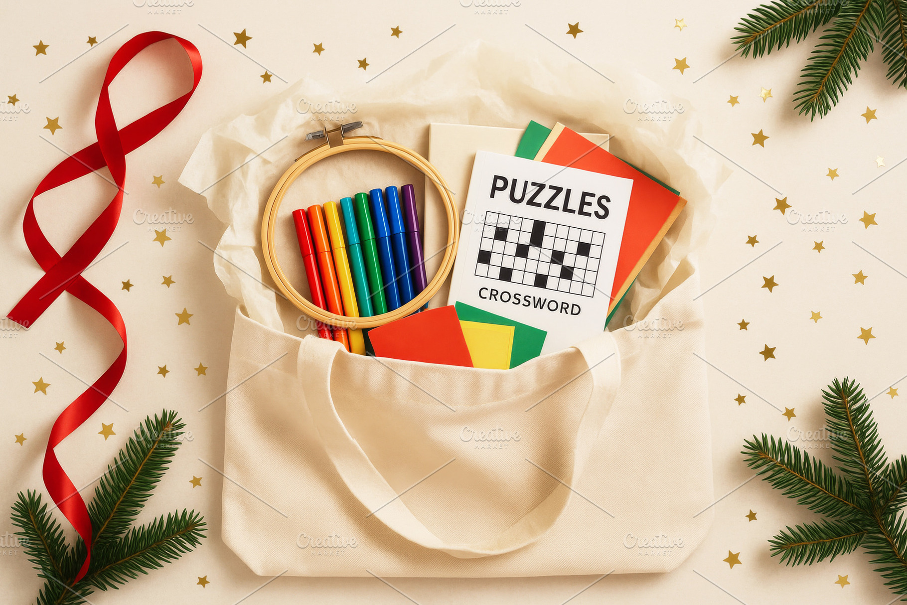 Christmas gift bag with puzzles and, a Photo by Dvoevnore photos