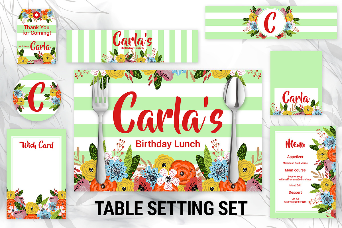 Flower Stripes Table Setting Set, a Templates & Theme by DickyJiang Illustrations (Photo 1 of 3)