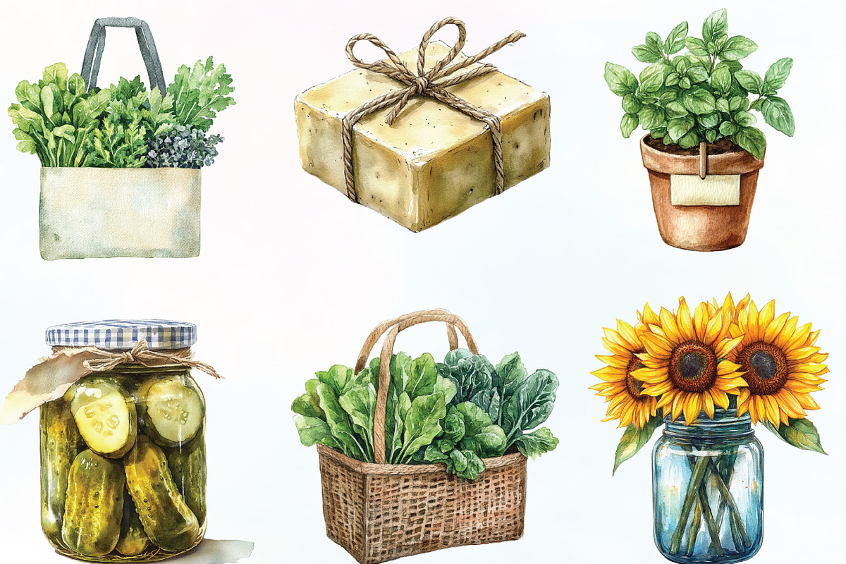 Watercolor Farmers Market Clipart, an Illustration by CraftArtStudio (Photo 3 of 6)