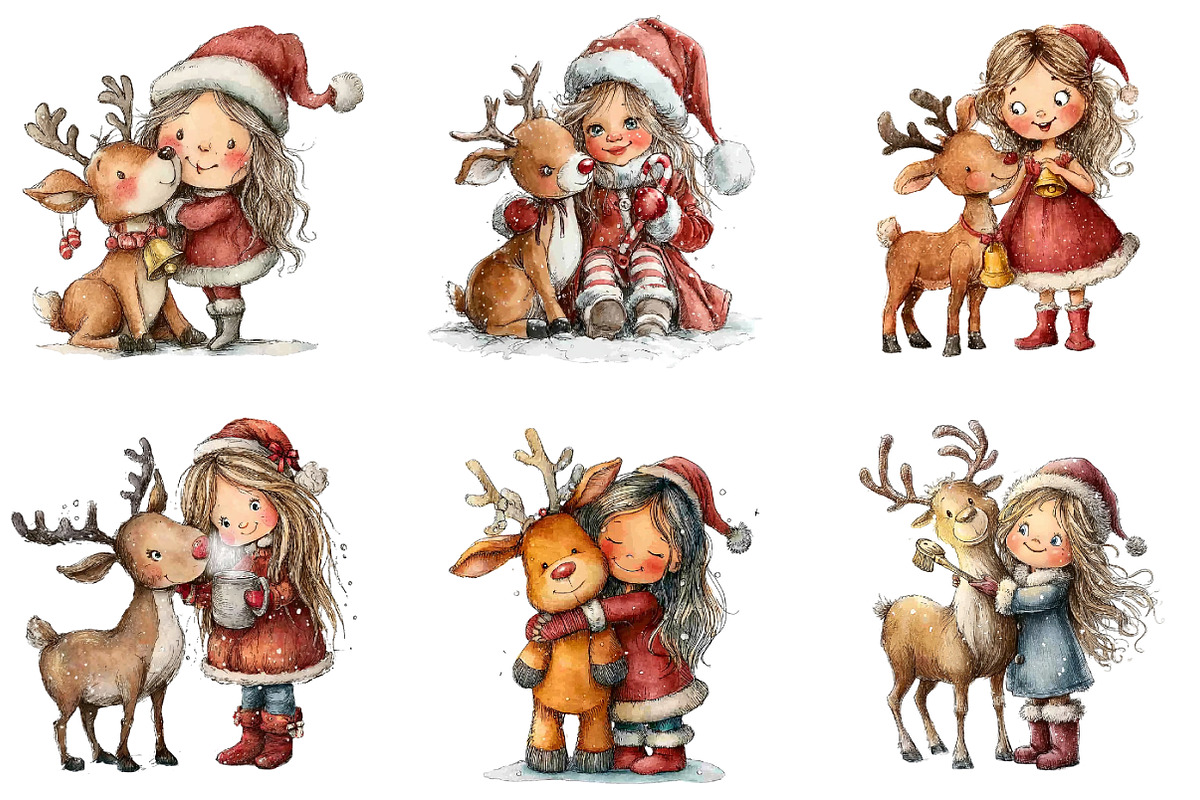 Cute Christmas Girls Clipart, an Illustration by DreamArtGraphic (Photo 2 of 5)