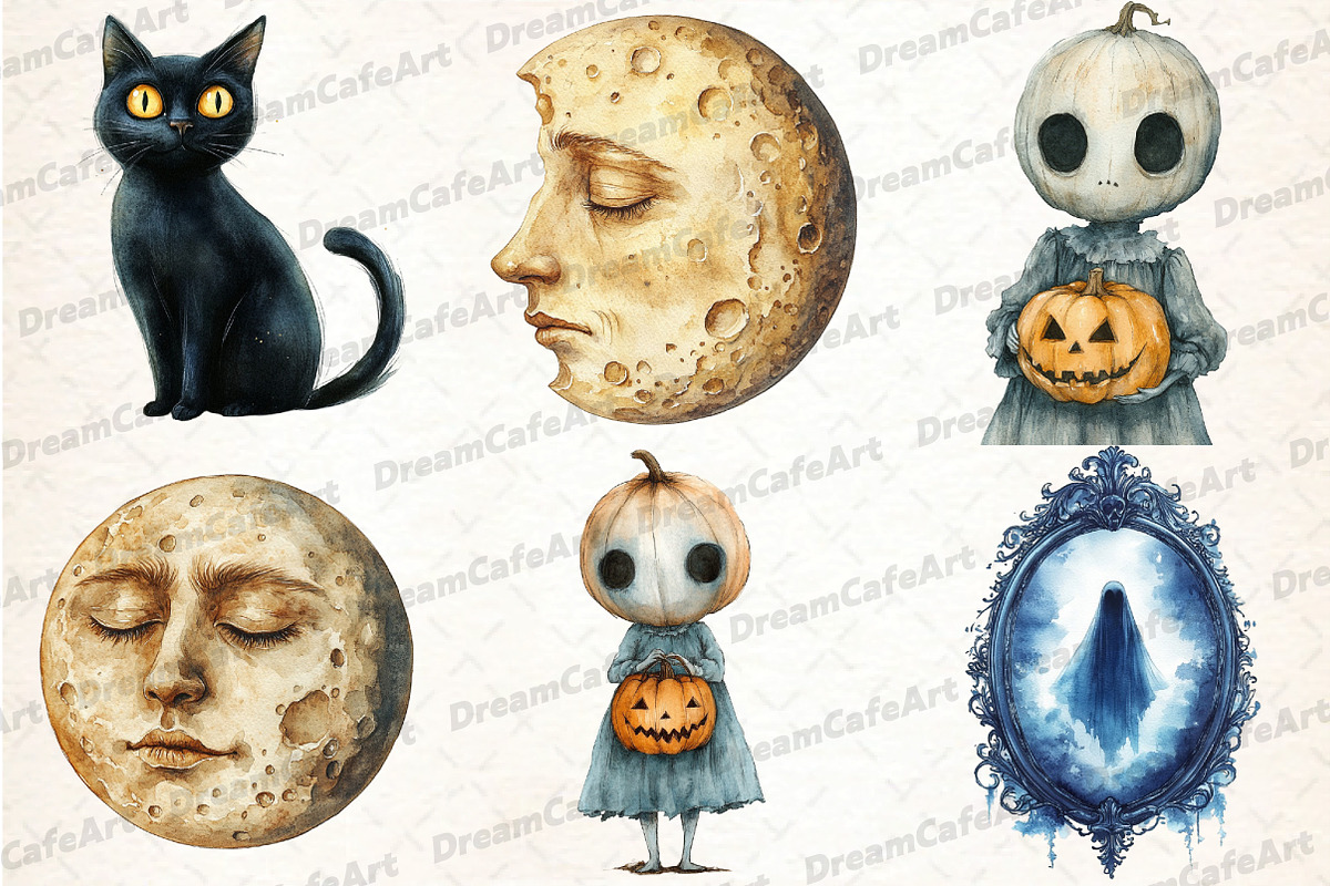 Vintage Creepy Halloween Clipart, an Illustration by DreamCafeArt (Photo 4 of 7)