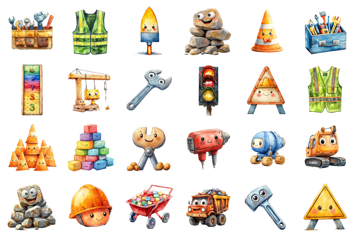 Cute Construction Vehicles Clipart, an Illustration by SinaCreation (Photo 2 of 5)