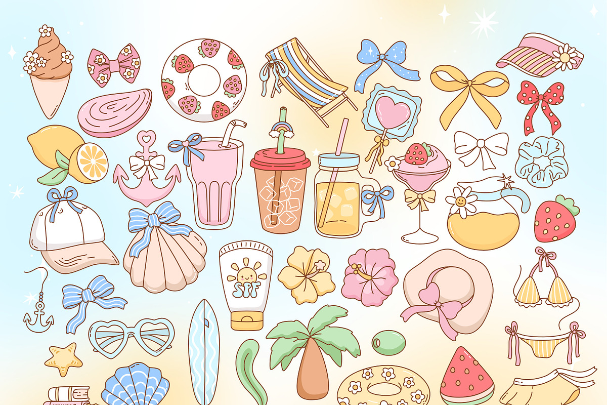 Coquette Coastal Summer Bundle, a Seasonal Illustration by Huxmay (Photo 4 of 7)