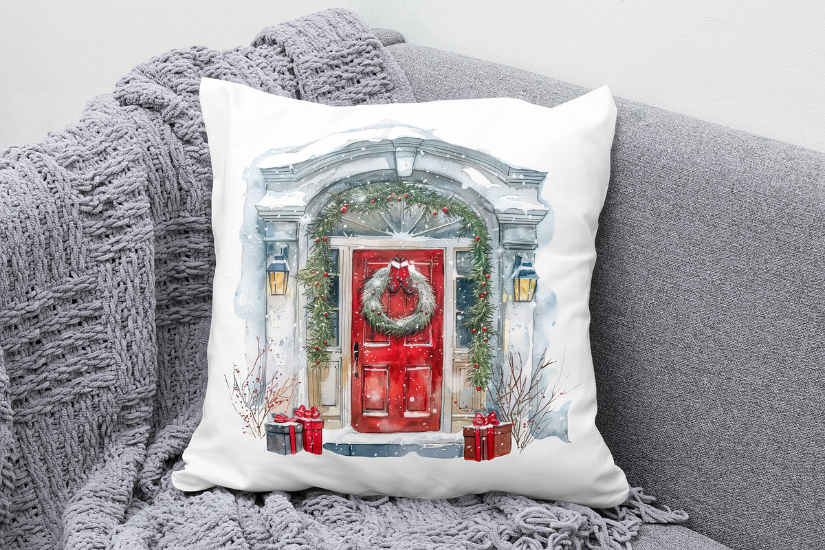Watercolor Christmas doors PNG, a Seasonal Illustration by dashtik (Photo 2 of 7)