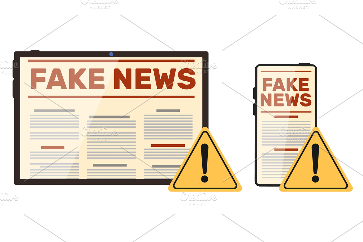 Fake news on tablet and phone, a Technology Illustration by Vectorbuum