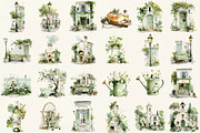 Watercolor Vintage village Clipart, an Illustration by DreamCafeArt (Thumbnail 2 of 6)