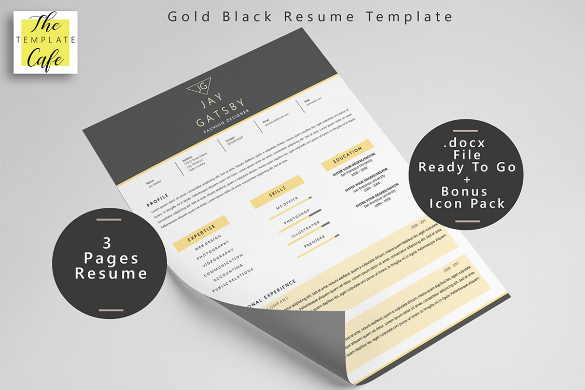 Black Gold Resume Template, a Resume Template by Rustype (Photo 1 of 6)