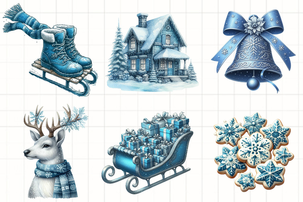 Watercolor Blue Christmas Clipart, an Illustration by CrexoraLab (Photo 3 of 5)