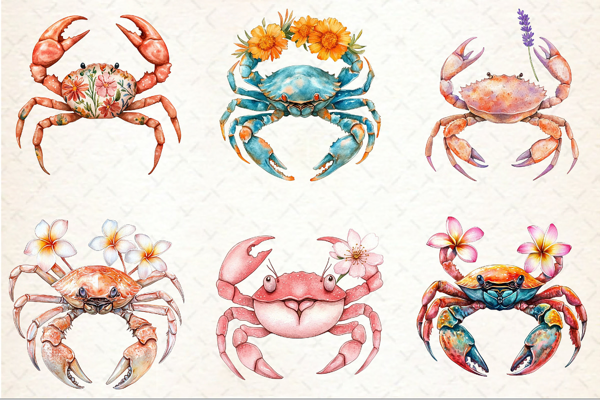 Cute Floral Crab Clipart, an Illustration by Rose Art (Photo 3 of 4)