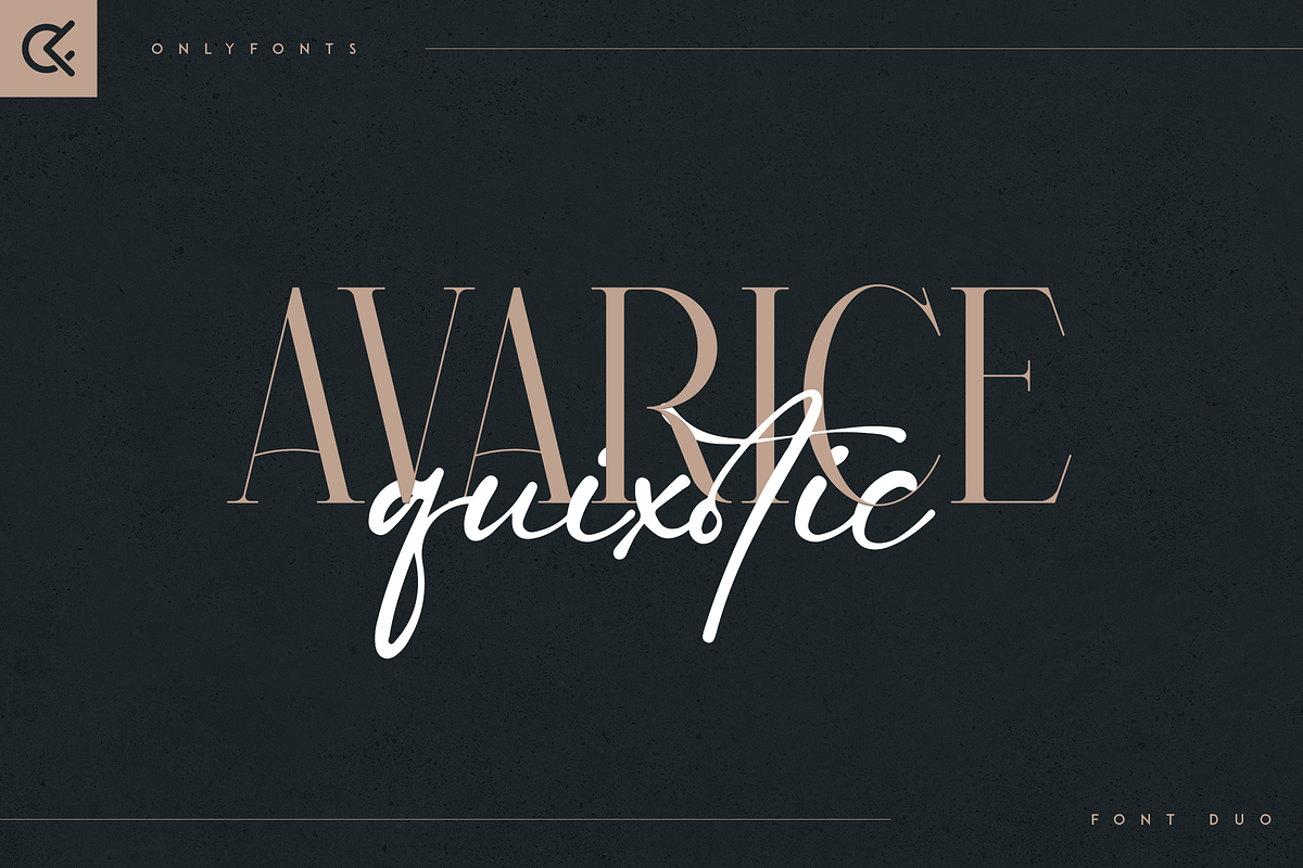 Avarice & Quixotic - modern font duo, a Serif Font by Only Fonts (Photo 1 of 12)