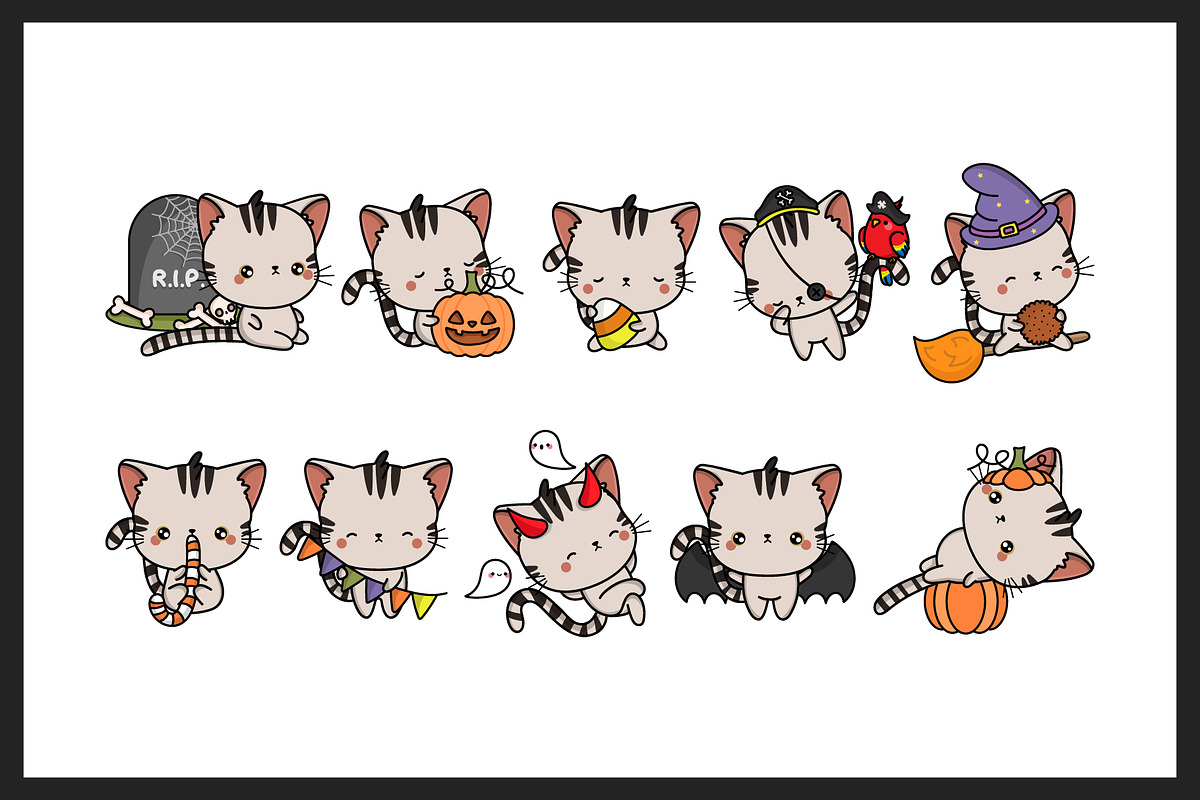Halloween Cute Cat Illustrations, an Animal Illustration by ArtVarStudio (Photo 2 of 3)
