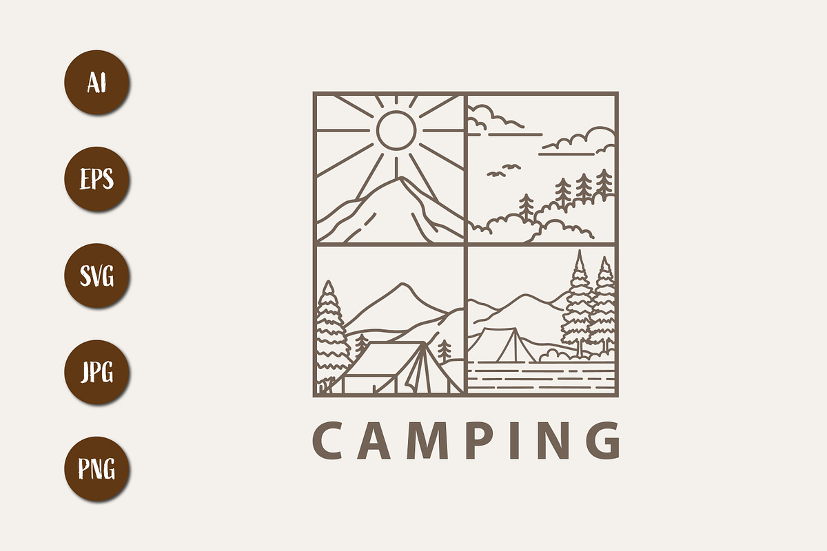Monoline Illustration Camping, a Branding & Logo Template by Saba Vector (Photo 1 of 3)