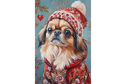 Floral Coat Pekingese Wall Print