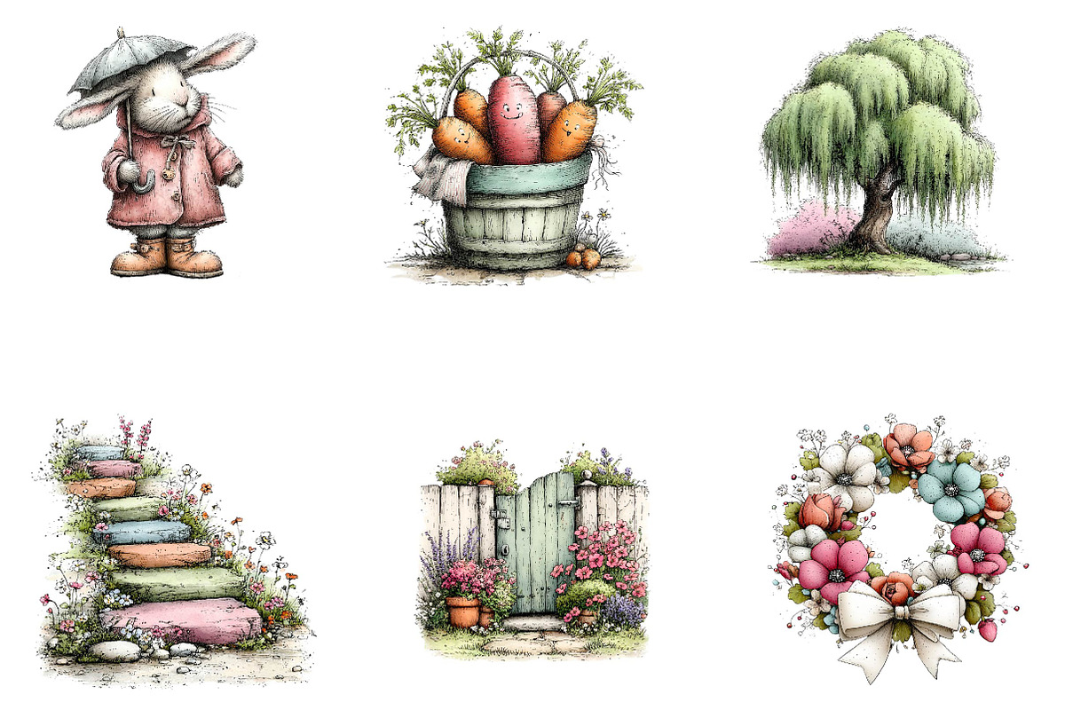 Vintage easter spring bunny clipart, an Illustration by CreationArt (Photo 6 of 7)