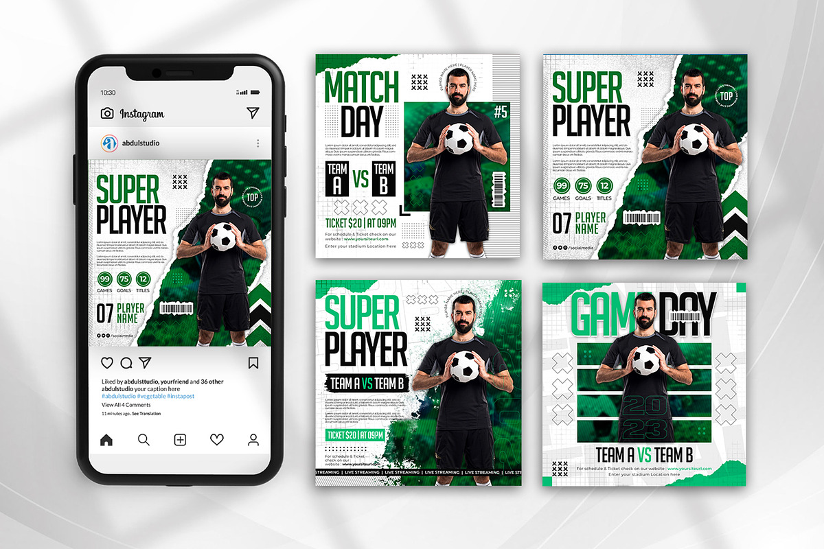 Football Sports Social Media Pack, a Social Media Template by Abdul Studio (Photo 3 of 5)