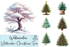 Watercolor Christmas Tree Clipart, an Illustration by CrexoraLab