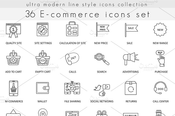 36 E Commerce Line Icons Set.