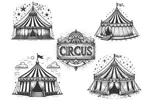 Circus Tents and Sign set vector, an Object Illustration by AlexArt