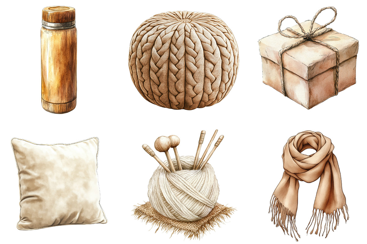 Watercolor Cozy Neutral Winter Clipa, an Illustration by DreamArtGraphic (Photo 4 of 5)