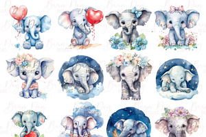 Watercolor Cute Elephant Clipart