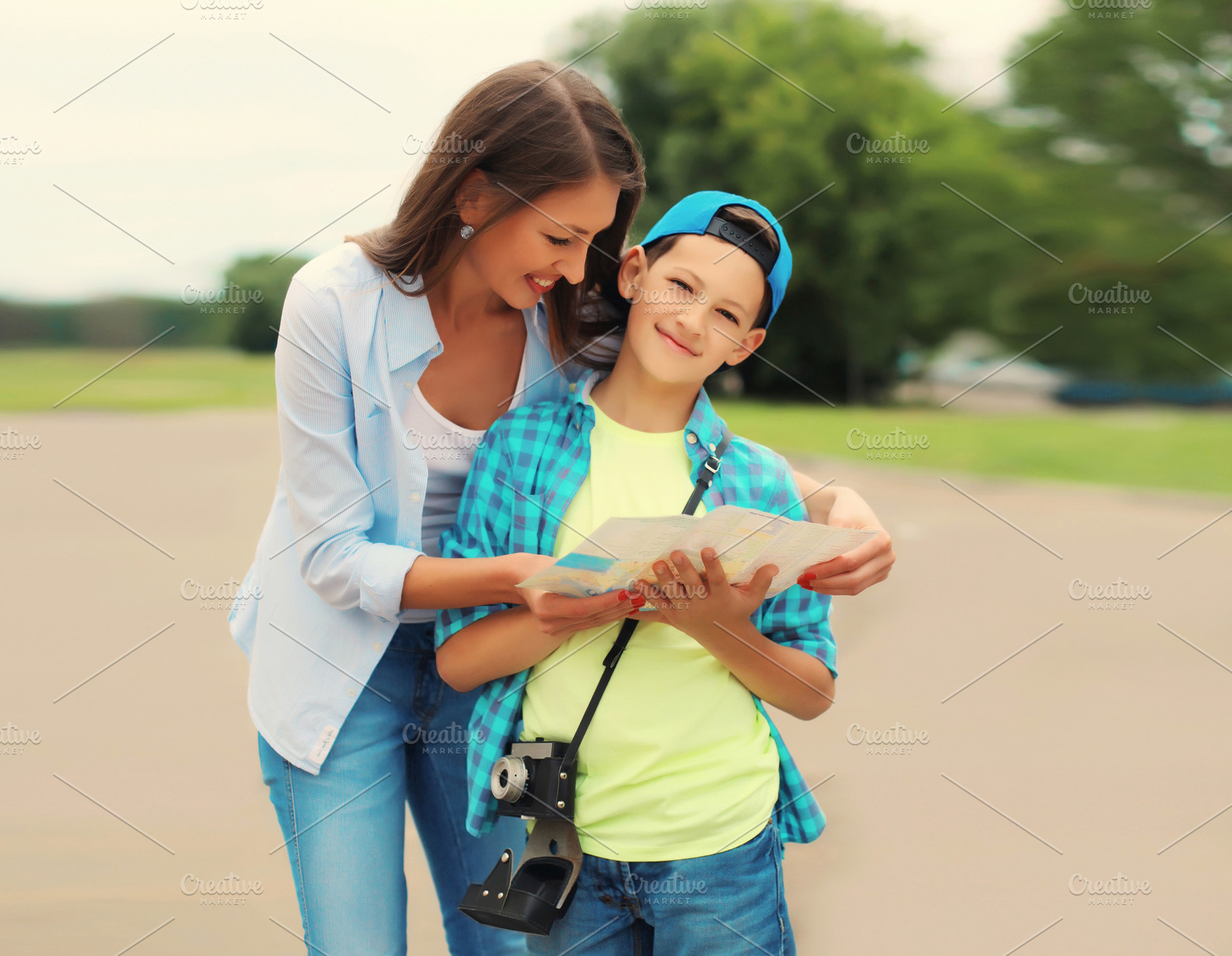 Happy mother with child son tourists, a Person Photo by Rohappy