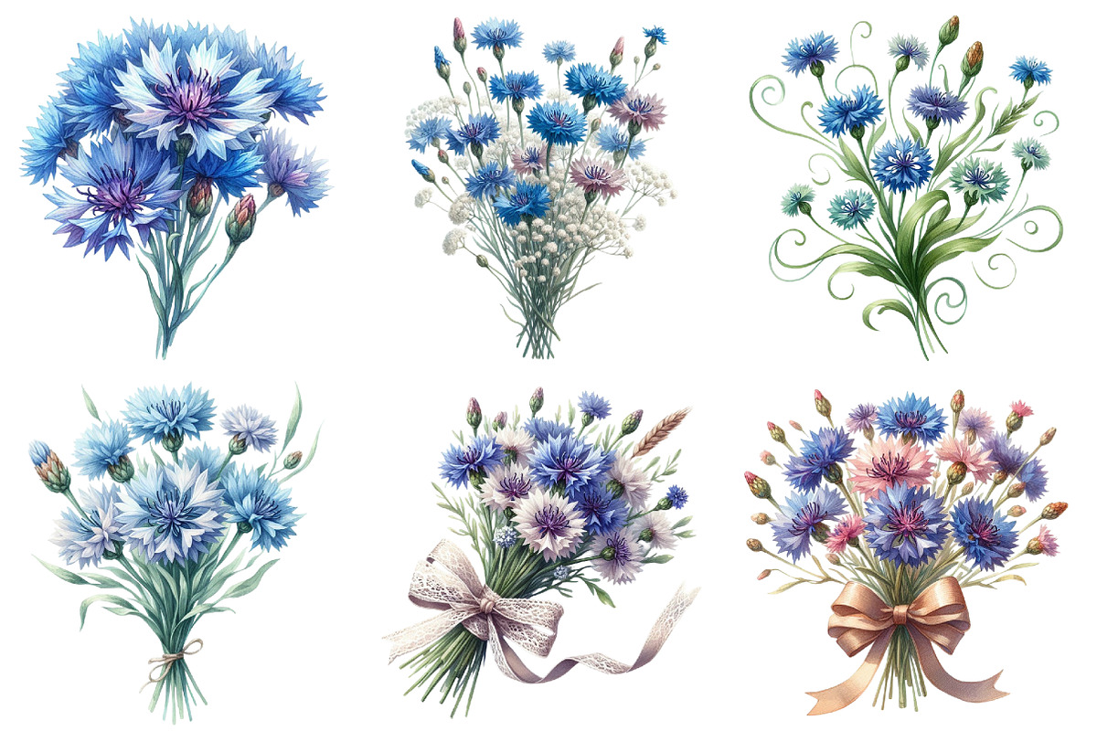 Matching Cornflower Bouquet Clipart, an Illustration by Daily.Designs (Photo 2 of 5)