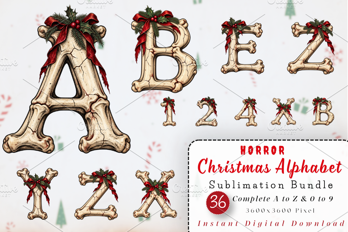Horror Christmas Bone Alphabets, a Seasonal Illustration by Ink Gallery (Photo 1 of 5)