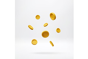 Many 3D golden coins floating in air, a Finance Illustration by Abscent