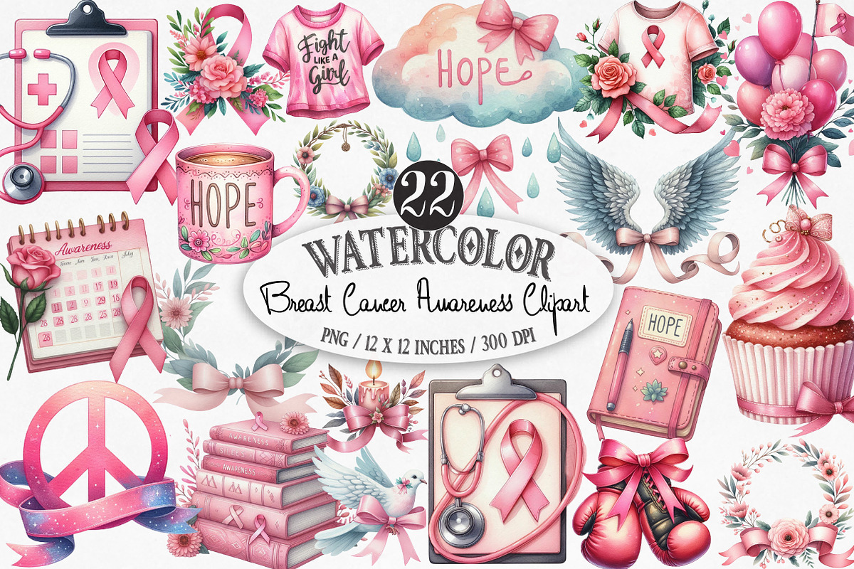 Breast Cancer Awareness Watercolor, an Illustration by Designking (Photo 1 of 4)