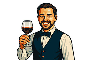 Male Sommelier Holding Glass vector, a Person Illustration by AlexArt