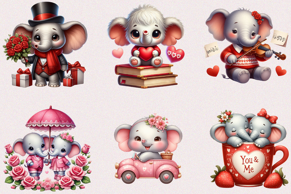 Valentine Cute Elephant Clipart, a Seasonal Illustration by Craft Nest (Photo 2 of 5)